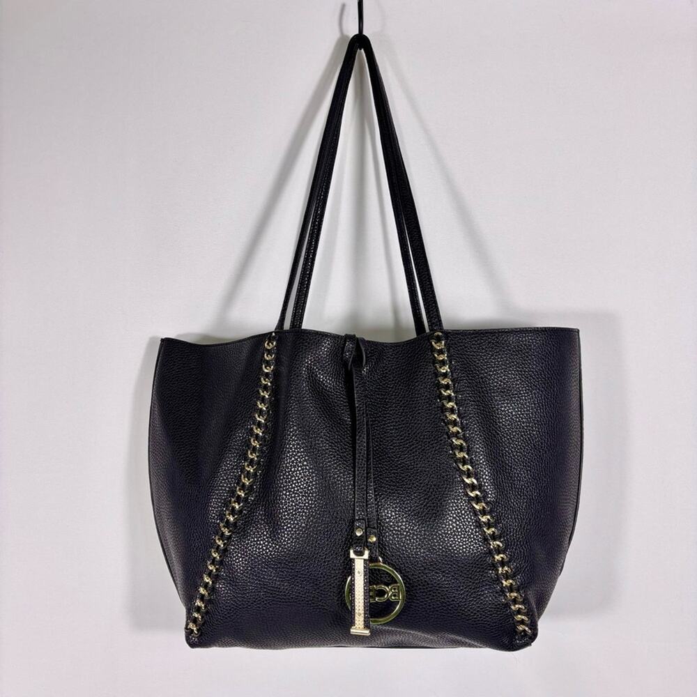 BCBG Chic Black Tote with Gold Chain Accents Bin10